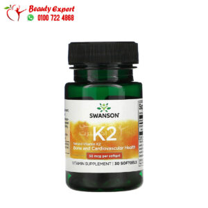 كبسولات k2 فيتامين لصحة العظام والأوعية الدموية 50 مكجم 30 كبسولة Natural Vitamin K2 Swanson