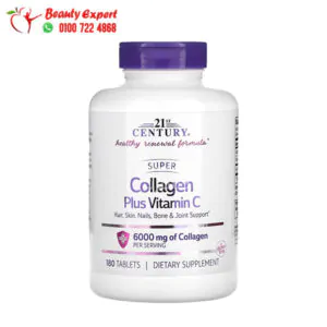 كبسولات سوبر كولاجين مع فيتامين سي لدعم صحة العظام والمفاصل – 21st Century, Super Collagen Plus Vitamin C, 1,000 mg, 180 Tablets