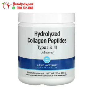 مكمل كولاجين ببتيدات المتحلل النوعين الأول والثالث لدعم صحة الجسم | Lake Avenue Nutrition Hydrolyzed Collagen Peptides, Type I & III, 200 g