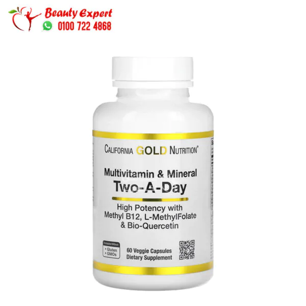 California Gold Nutrition Multivitamin and Mineral Two-A-Day (2) ملتي فيتامين حبوب Two-A-Day من كاليفورنيا غولد نيوتريشن لدعم الصحة العامة 60 كبسولة نباتية - California Gold Nutrition Multivitamin and Mineral Two-A-Day